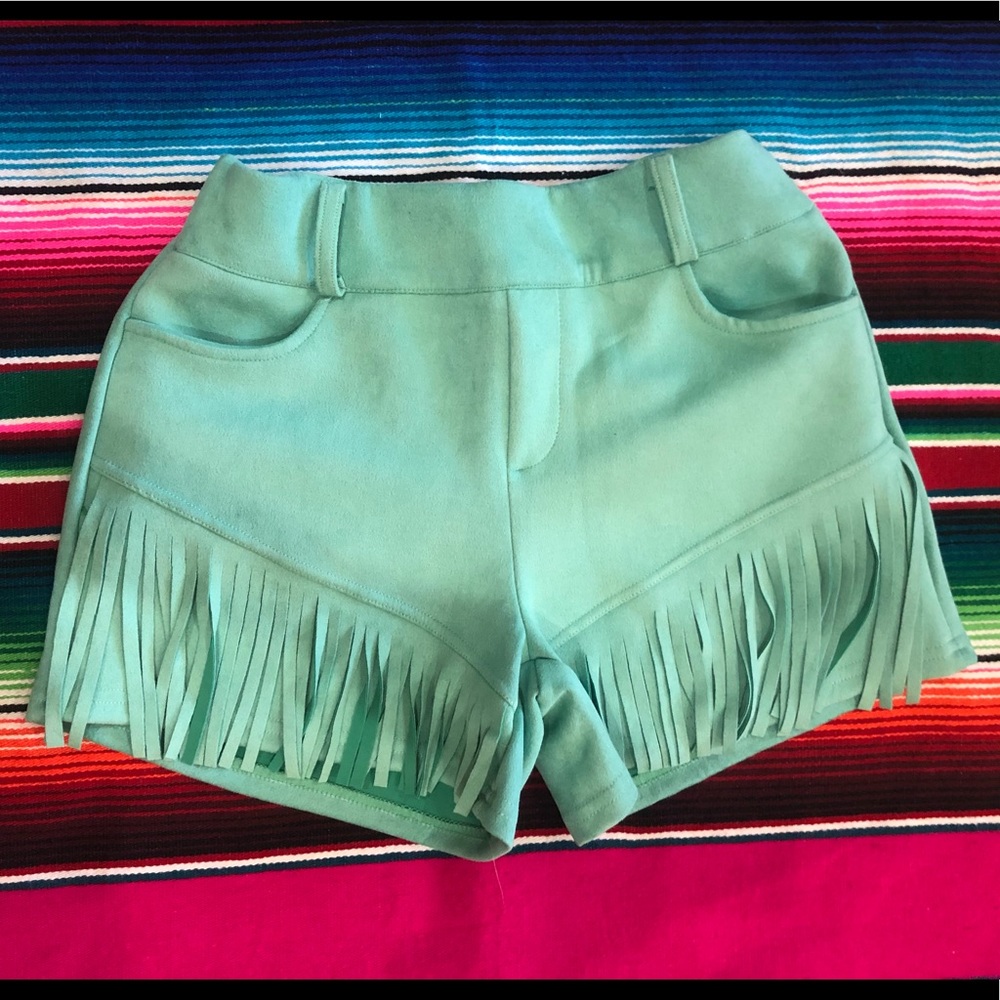 Crazy Train Mint Fringe Shorts